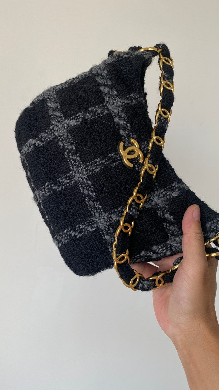 CC hobo sac à main 24 laine noire et grise