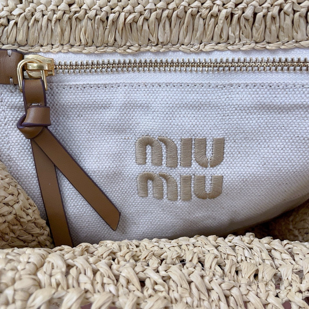 Miu Miu Cabas Woven Bag Beige mix Marron Raffia