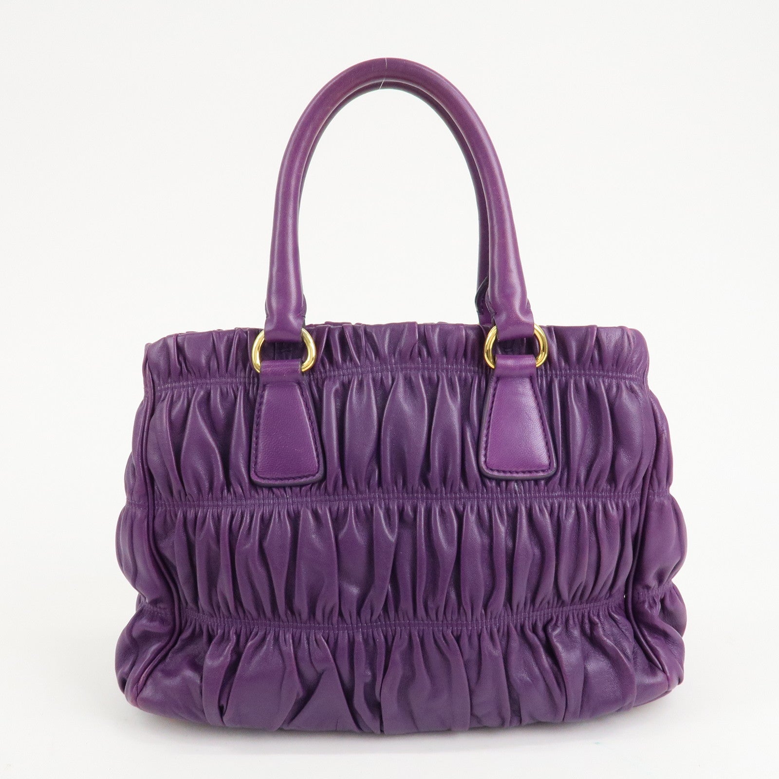 PRADA Sac à main plissé en cuir Violet Quincaillerie or