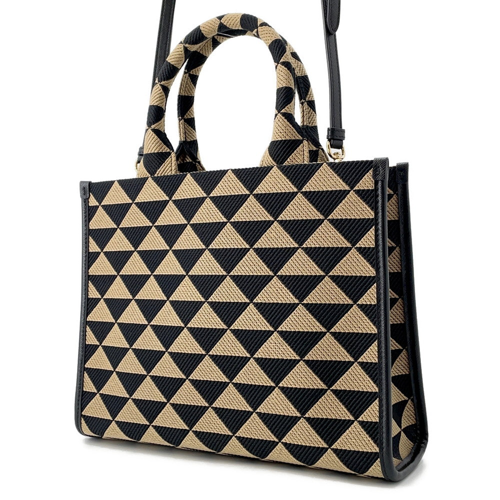 PRADA Symbol Broderie Tissu Petit Sac à main Noir/Beige1BA354 Cuir Jaguar