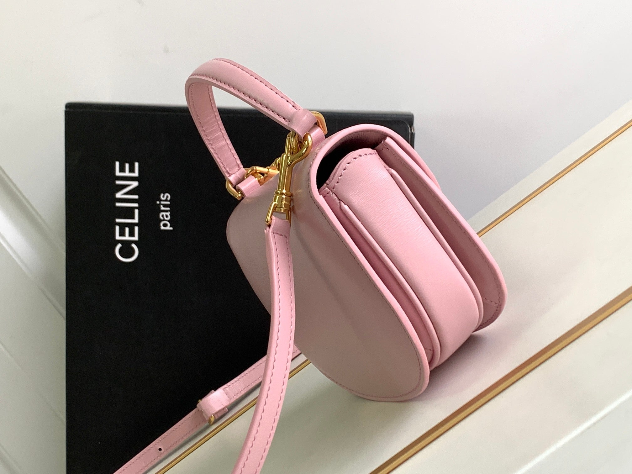 TEEN CHAIN BESACE TRIOMPHE 15.5CM VEAU ROSE