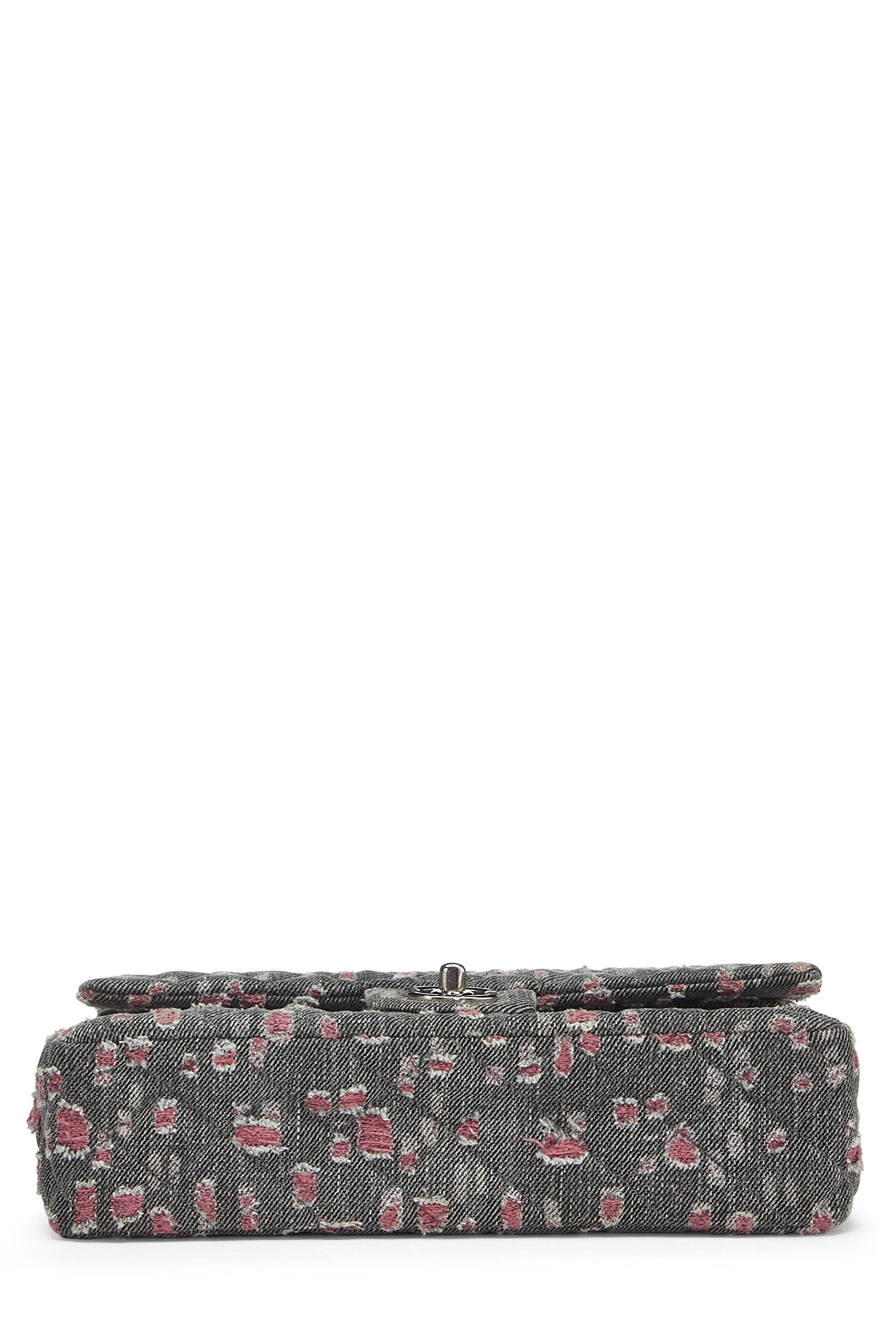 Chl, Gris & Rose Distressed Denim Classic Double Flap Moyen, Rose