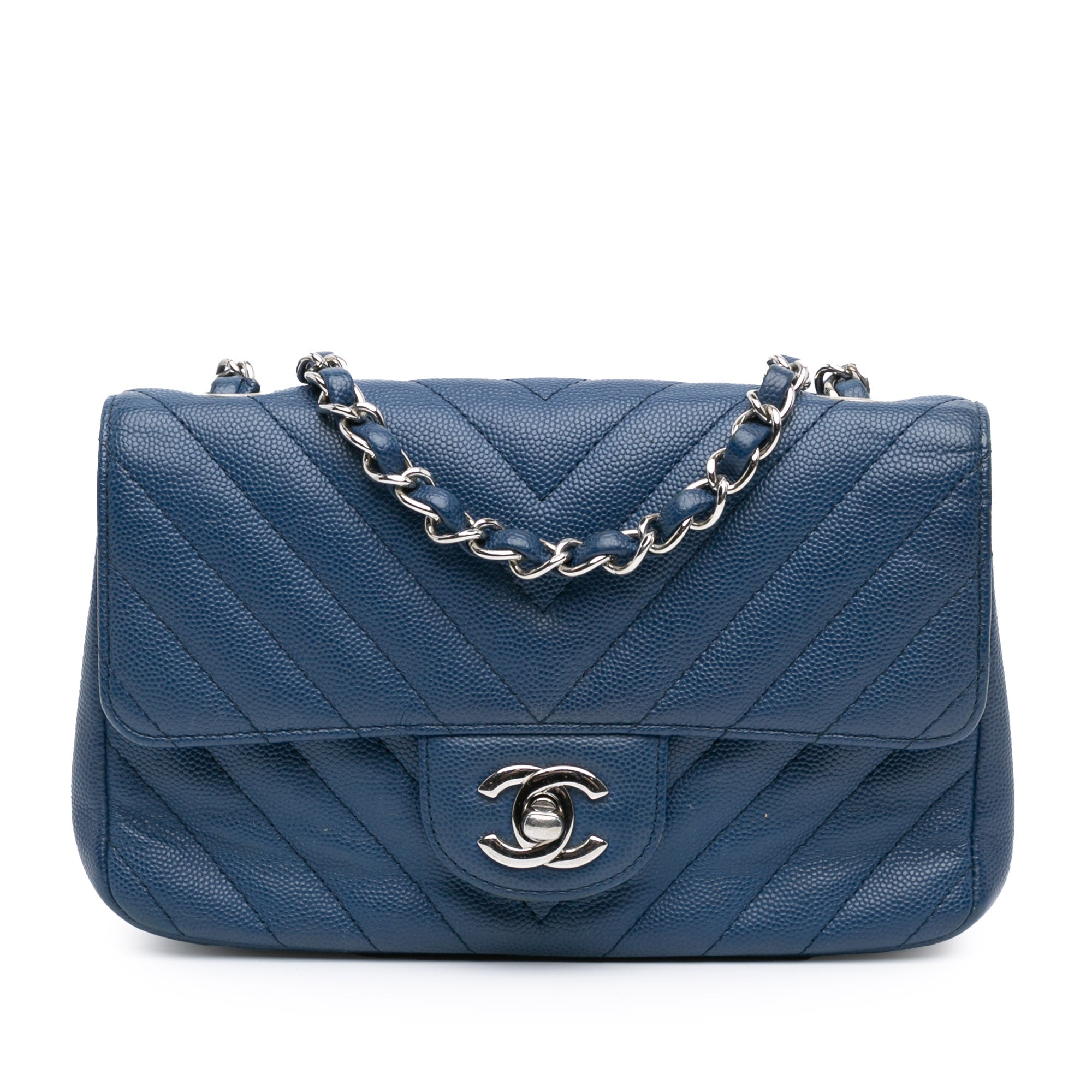 Sac bandoulière Single Flap Chanel Mini Rectangular Classic Chevron Caviar Bleu