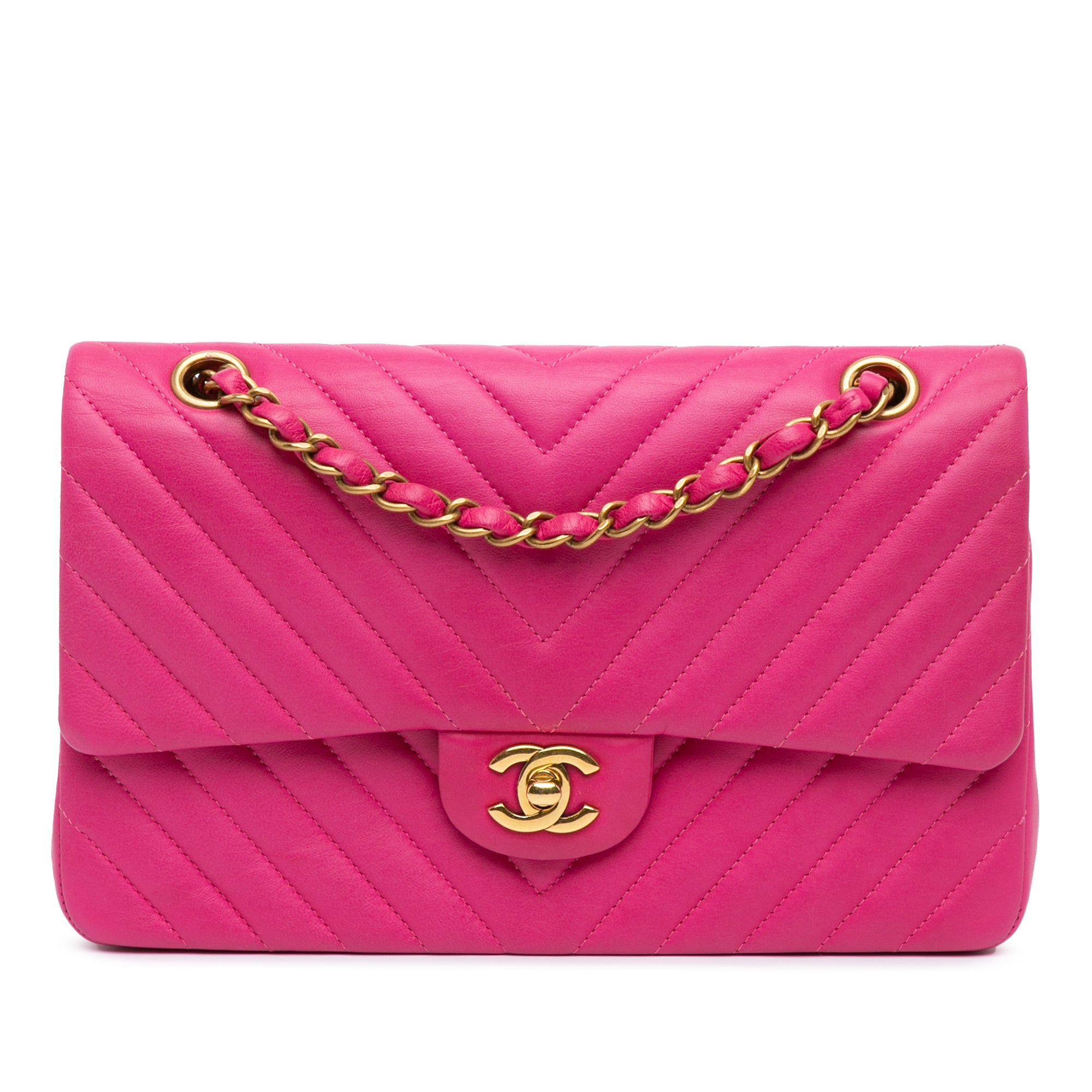 Rose Chanel Medium Classic Chevron Agneau Double Flap Sac bandoulière