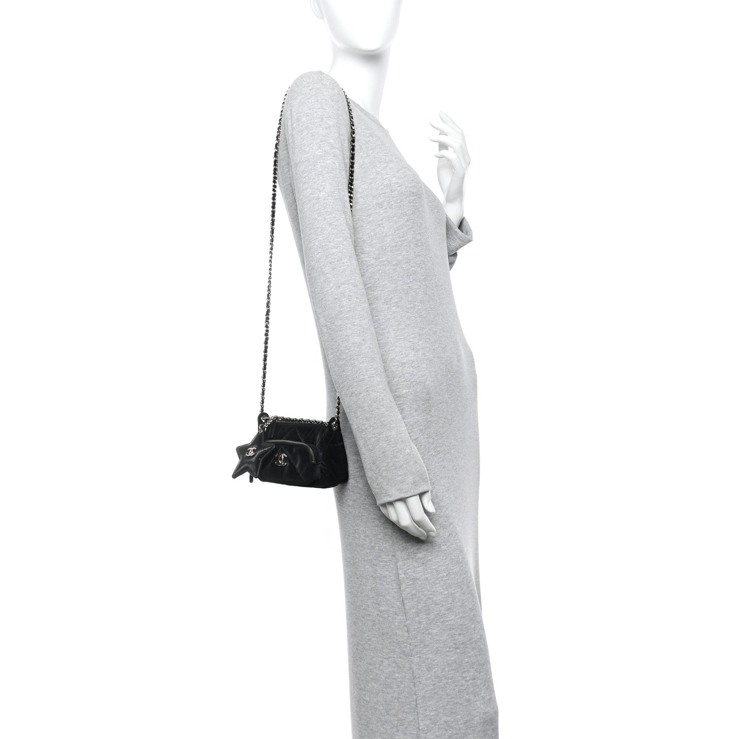 Velvet Effect Nylon Shiny Crumpled Veau Mini Quilted Chanel 25 Pochette With Chain Noir