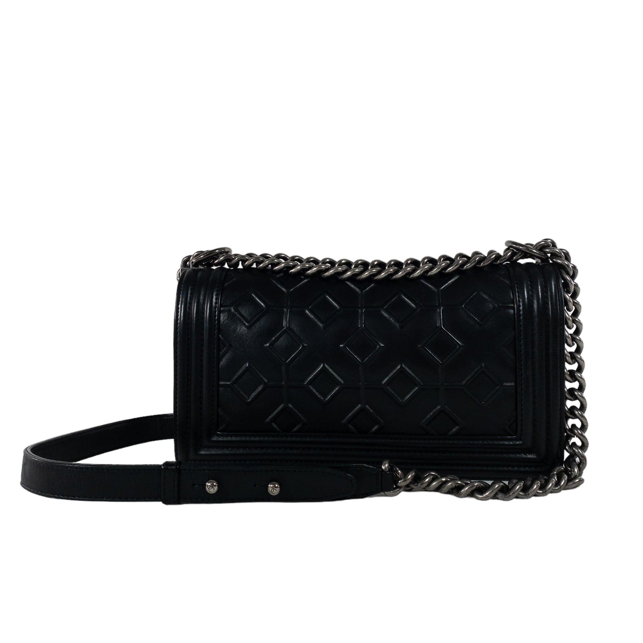 Chanel Sac Boy moyen noir à motif arabesque gaufré RHW