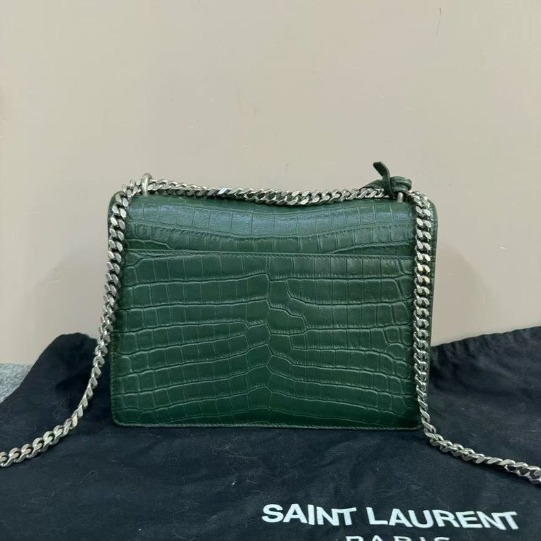 Saint Laurent Sunset Bag Vert Cuir gaufré crocodile Bandoulière